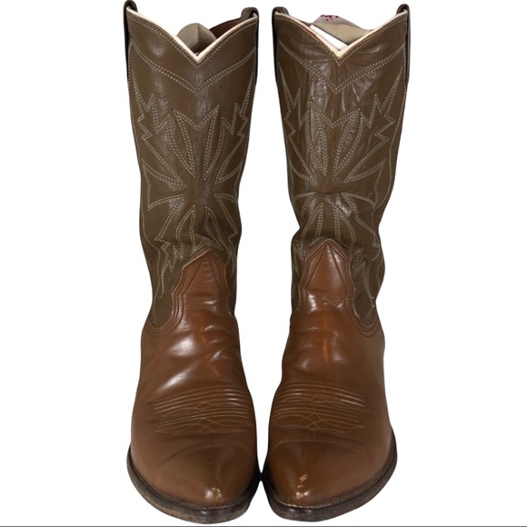 Nocona VINTAGE two tone brown western boots  stitch design size 8 women/6.5 men - Picture 2 of 12